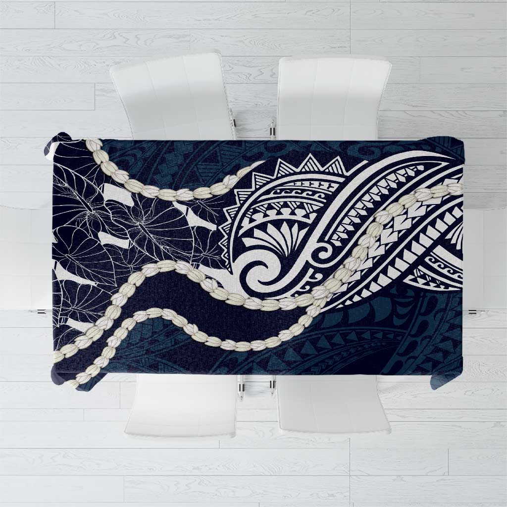 Aloha Hawaii Kalo Pikake Lei Tablecloth Chest Tattoo Oxford Blue Hawaiian Pattern LT14 Oxford Blue - Polynesian Pride