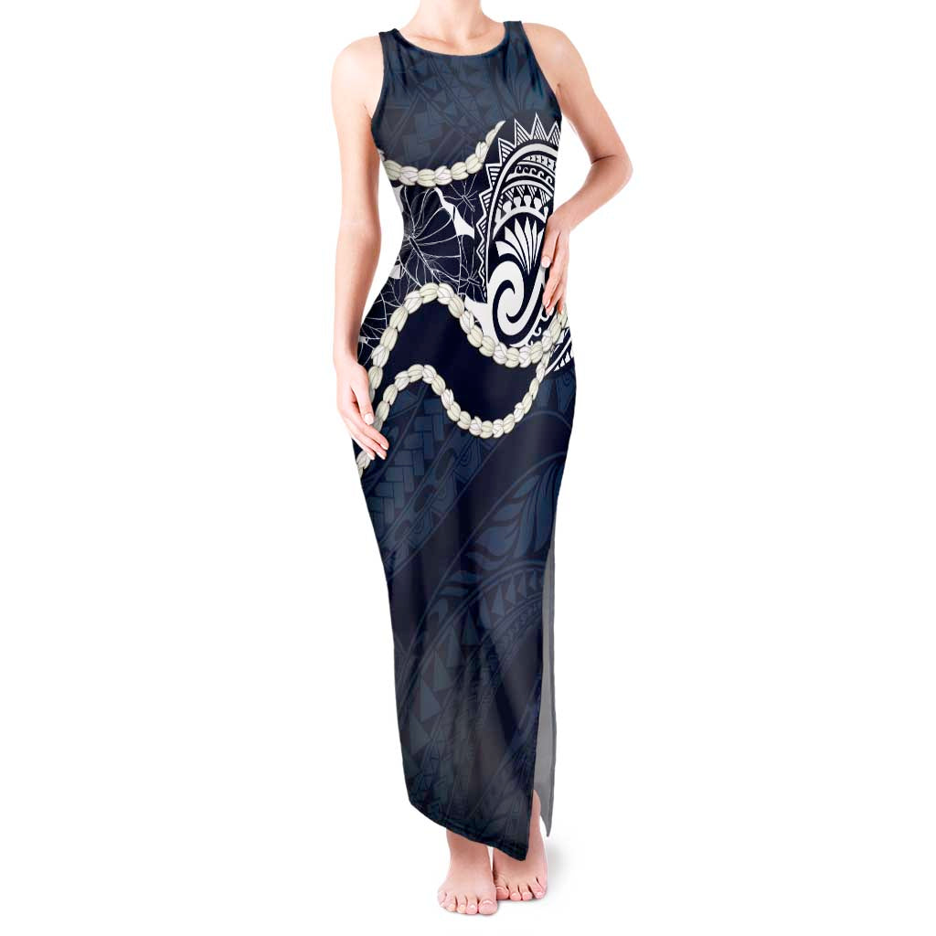 Aloha Hawaii Kalo Pikake Lei Tank Maxi Dress Chest Tattoo Oxford Blue Hawaiian Pattern