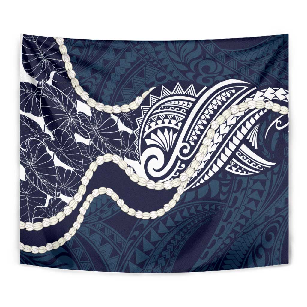 Aloha Hawaii Kalo Pikake Lei Tapestry Chest Tattoo Oxford Blue Hawaiian Pattern