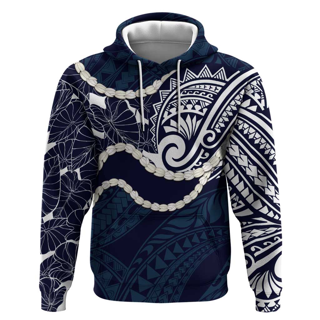 Aloha Hawaii Kalo Pikake Lei Zip Hoodie Chest Tattoo Oxford Blue Hawaiian Pattern