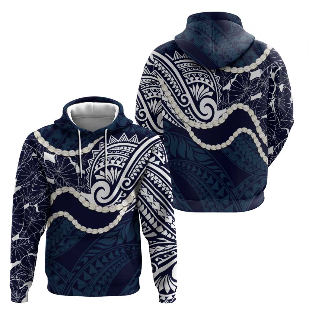 Aloha Hawaii Kalo Pikake Lei Zip Hoodie Chest Tattoo Oxford Blue Hawaiian Pattern