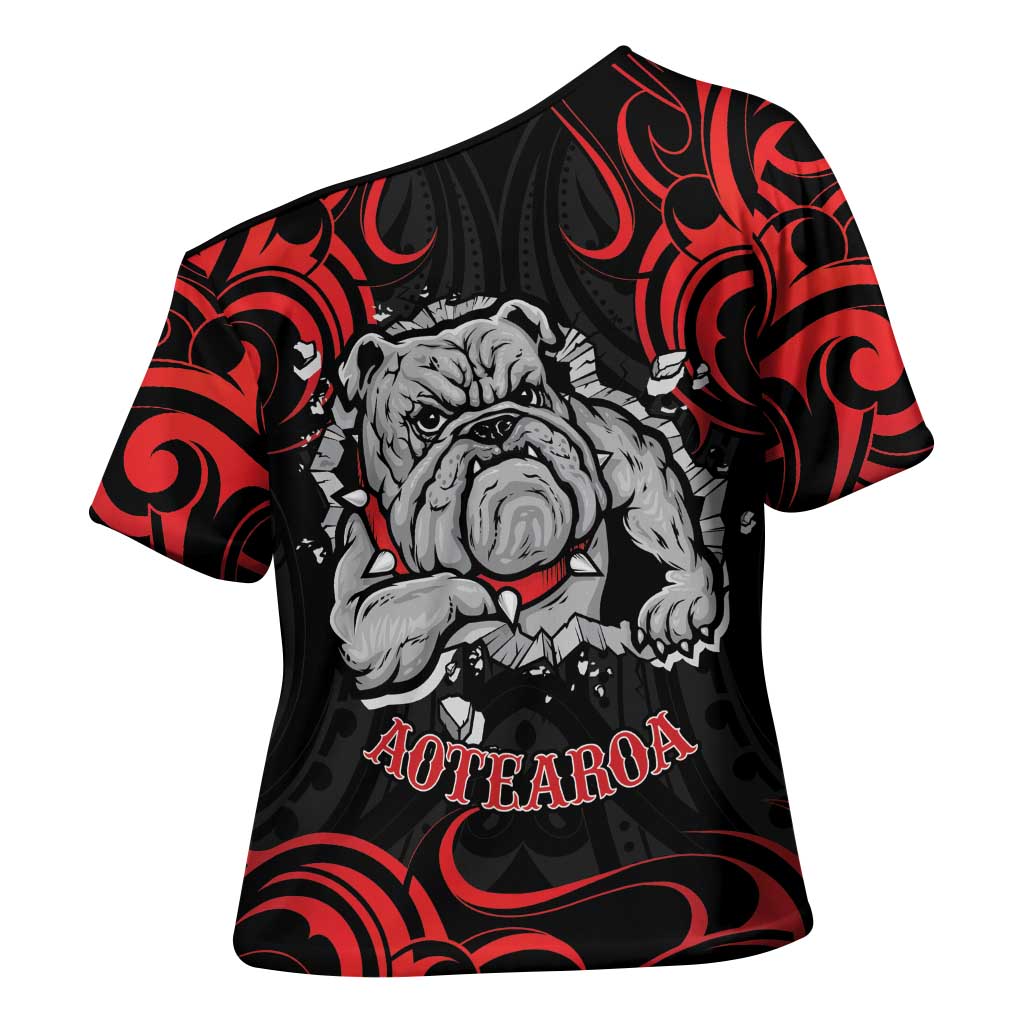 Aotearoa Bulldog Cross Shoulder Shirt NZ Maori Tattoo - Polynesian Pride