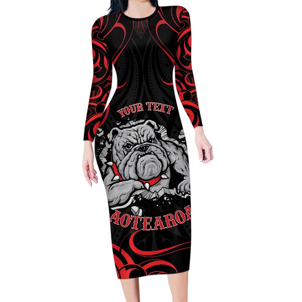 Personalised Aotearoa Bulldog Family Matching Long Sleeve Bodycon Dress and Hawaiian Shirt NZ Maori Tattoo