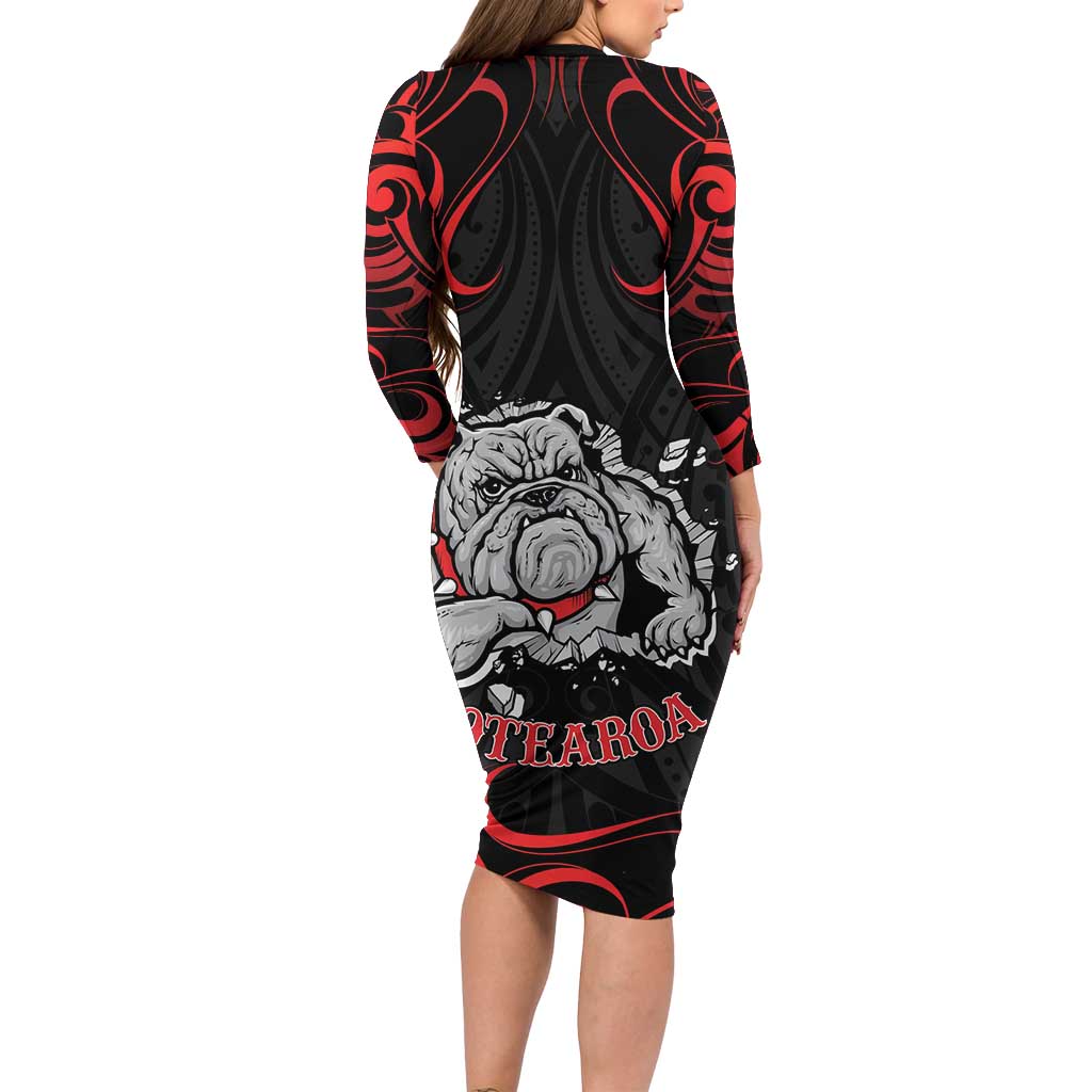 Personalised Aotearoa Bulldog Family Matching Long Sleeve Bodycon Dress and Hawaiian Shirt NZ Maori Tattoo