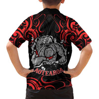 Personalised Aotearoa Bulldog Family Matching Off Shoulder Short Dress and Hawaiian Shirt NZ Maori Tattoo