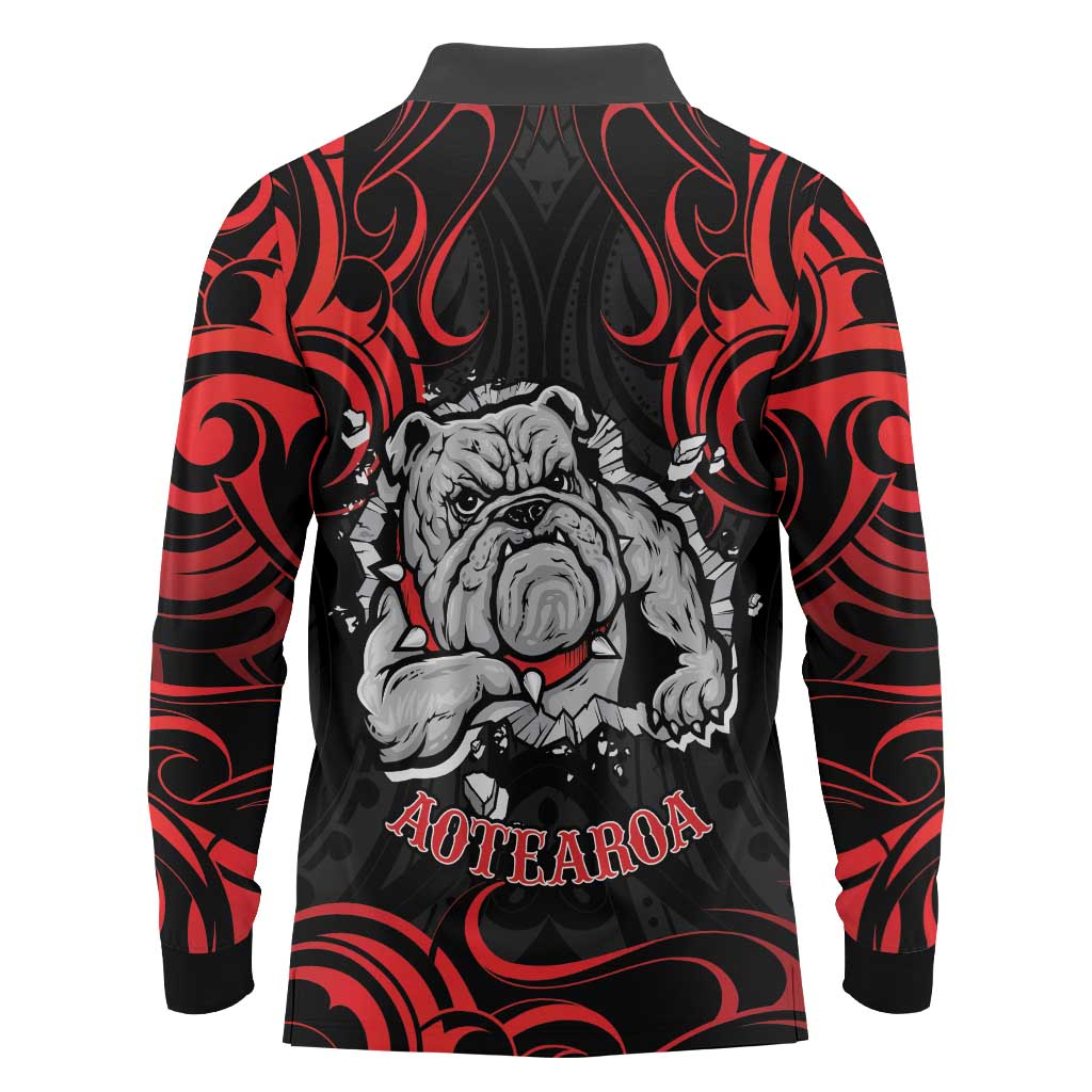 Personalised Aotearoa Bulldog Long Sleeve Polo Shirt NZ Maori Tattoo