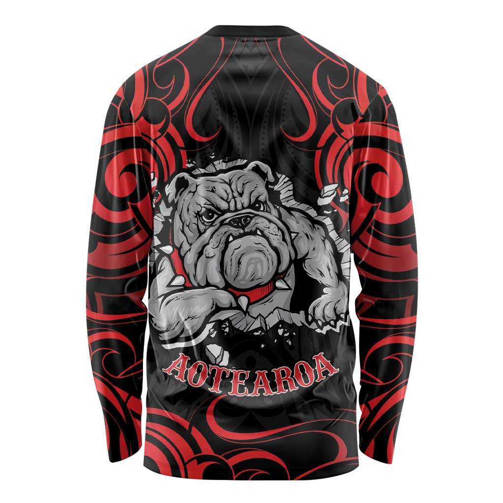 Personalised Aotearoa Bulldog Long Sleeve Shirt NZ Maori Tattoo LT14 - Polynesian Pride