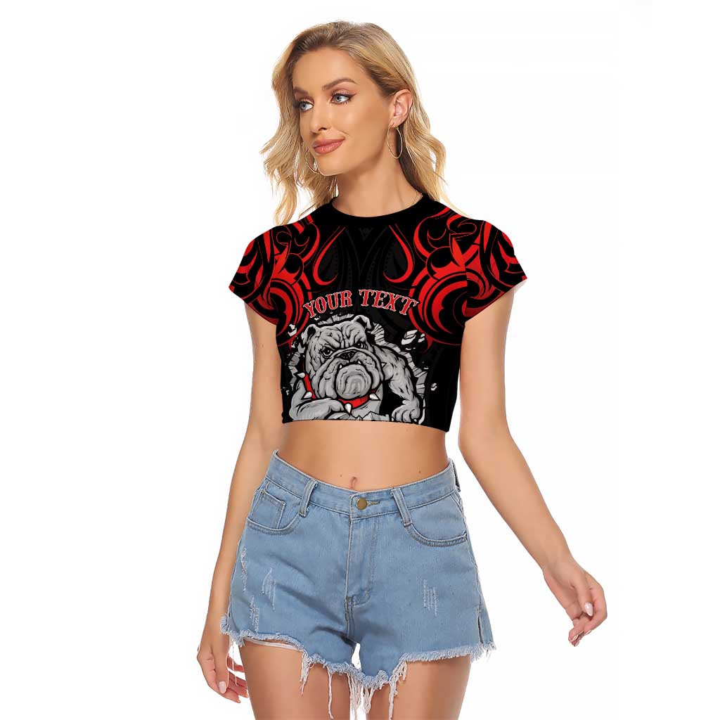 Personalised Aotearoa Bulldog Raglan Cropped T Shirt NZ Maori Tattoo LT14 Female Red - Polynesian Pride