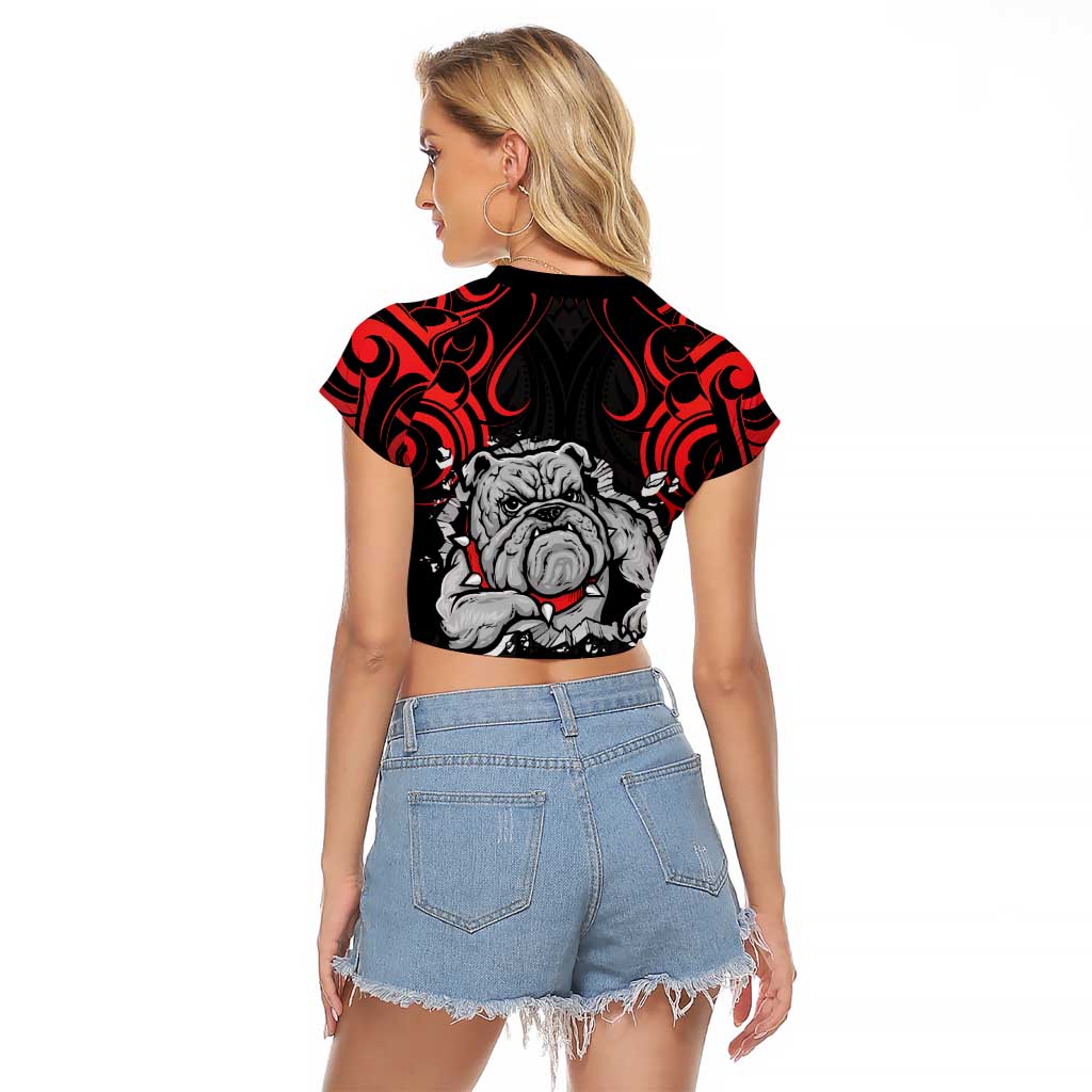 Personalised Aotearoa Bulldog Raglan Cropped T Shirt NZ Maori Tattoo LT14 - Polynesian Pride