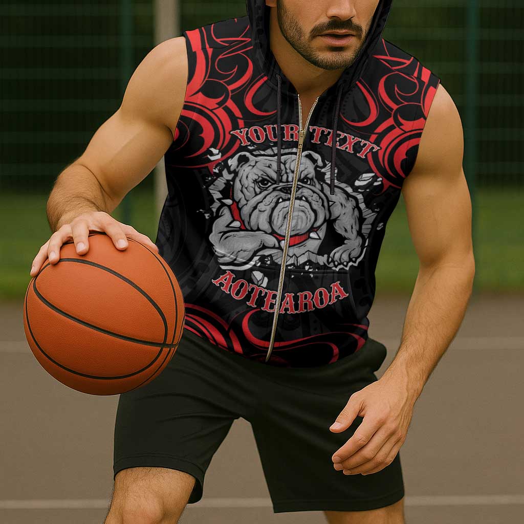 Aotearoa Bulldog Sleeveless Zip Hoodie NZ Maori Tattoo - Polynesian Pride