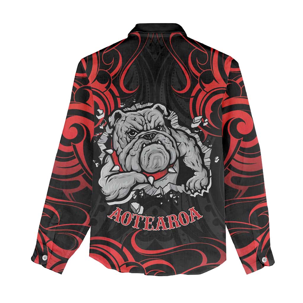 Personalised Aotearoa Bulldog Women Casual Shirt NZ Maori Tattoo