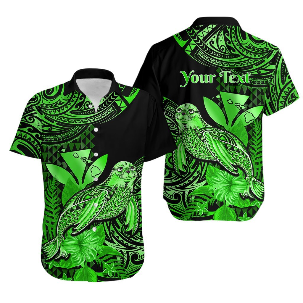 (Custom Personalised) Hawaii Monk Seal Hawaiian Shirt Polynesian Kakau With Kanaka Green LT14 Green - Polynesian Pride