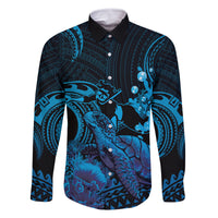 Blue Aloha Hawaii Family Matching Off The Shoulder Long Sleeve Dress and Hawaiian Shirt Snorkeling With Sea Turtle Polynesian Pattern
