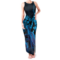 Blue Aloha Hawaii Family Matching Tank Maxi Dress and Hawaiian Shirt Snorkeling With Sea Turtle Polynesian Pattern