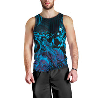 Blue Aloha Hawaii Men Tank Top Snorkeling With Sea Turtle Polynesian Pattern