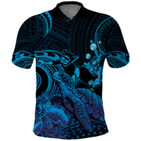 Blue Aloha Hawaii Polo Shirt Snorkeling With Sea Turtle Polynesian Pattern