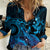 Blue Aloha Hawaii Women Casual Shirt Snorkeling With Sea Turtle Polynesian Pattern