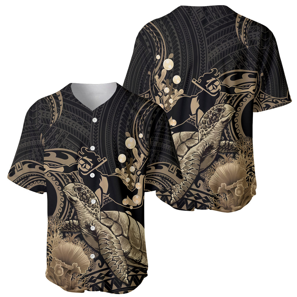 Gold Aloha Hawaii Baseball Jersey Snorkeling With Sea Turtle Polynesian Pattern