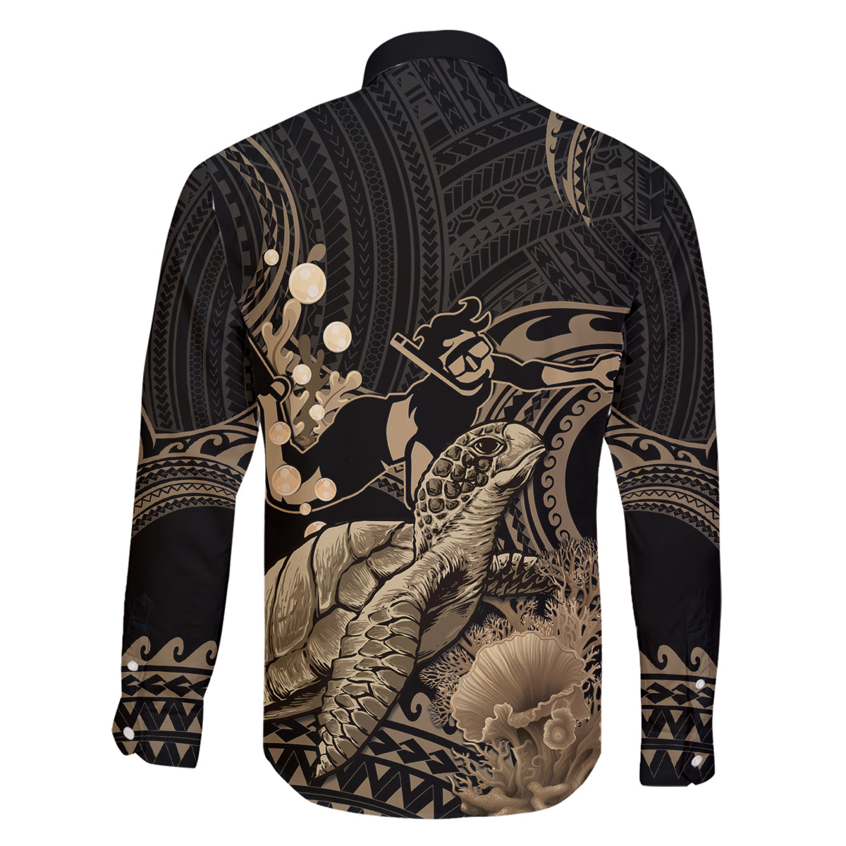 Gold Aloha Hawaii Family Matching Off Shoulder Short Dress and Hawaiian Shirt Snorkeling With Sea Turtle Polynesian Pattern