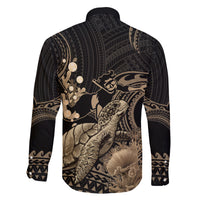 Gold Aloha Hawaii Family Matching Off Shoulder Short Dress and Hawaiian Shirt Snorkeling With Sea Turtle Polynesian Pattern