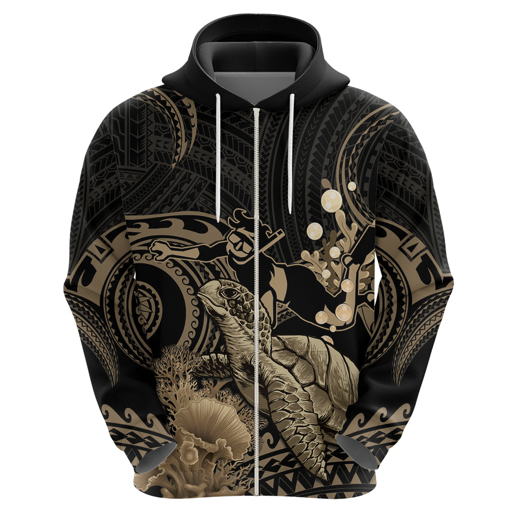 Gold Aloha Hawaii Zip Hoodie Snorkeling With Sea Turtle Polynesian Pattern