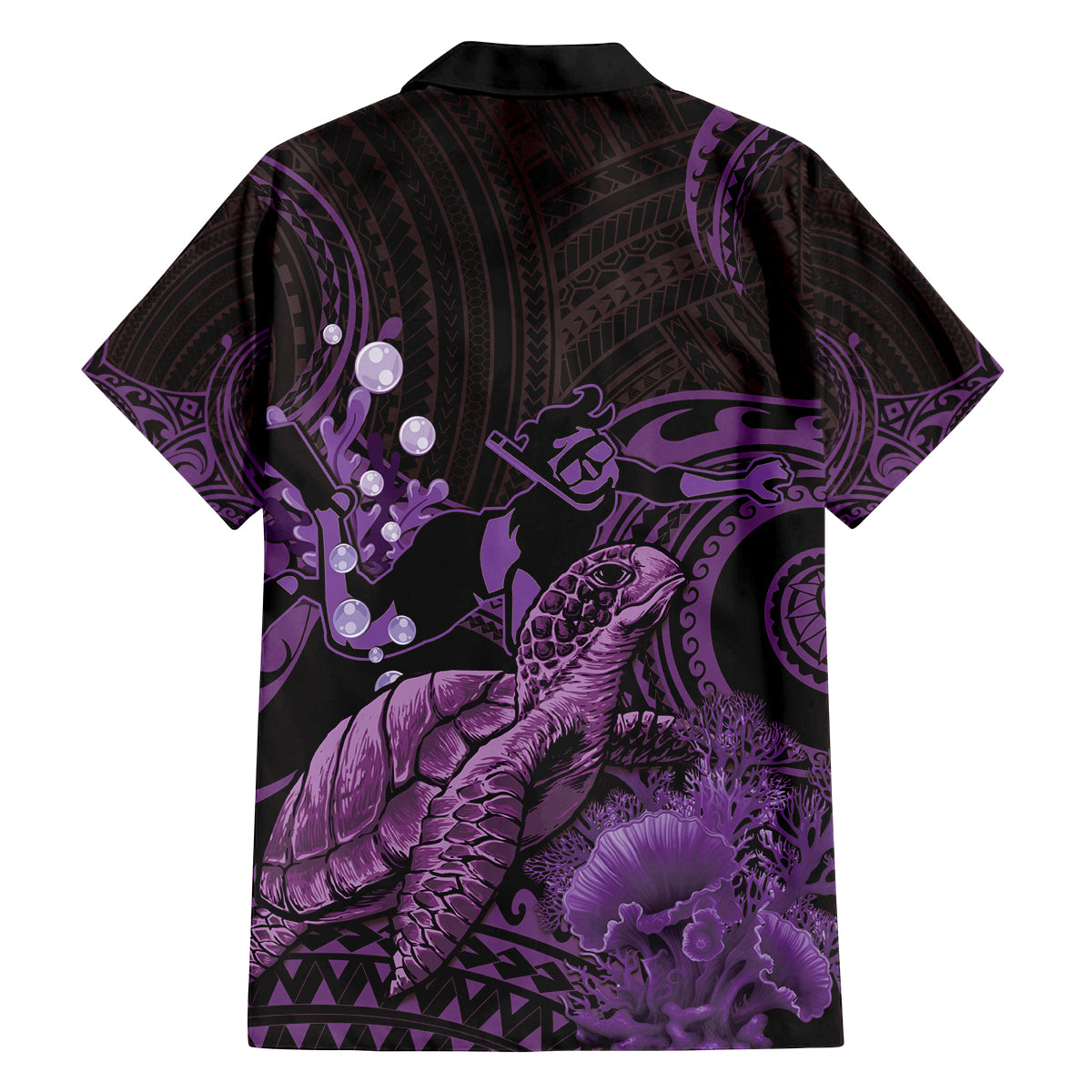 Purple Aloha Hawaii Family Matching Long Sleeve Bodycon Dress and Hawaiian Shirt Snorkeling With Sea Turtle Polynesian Pattern