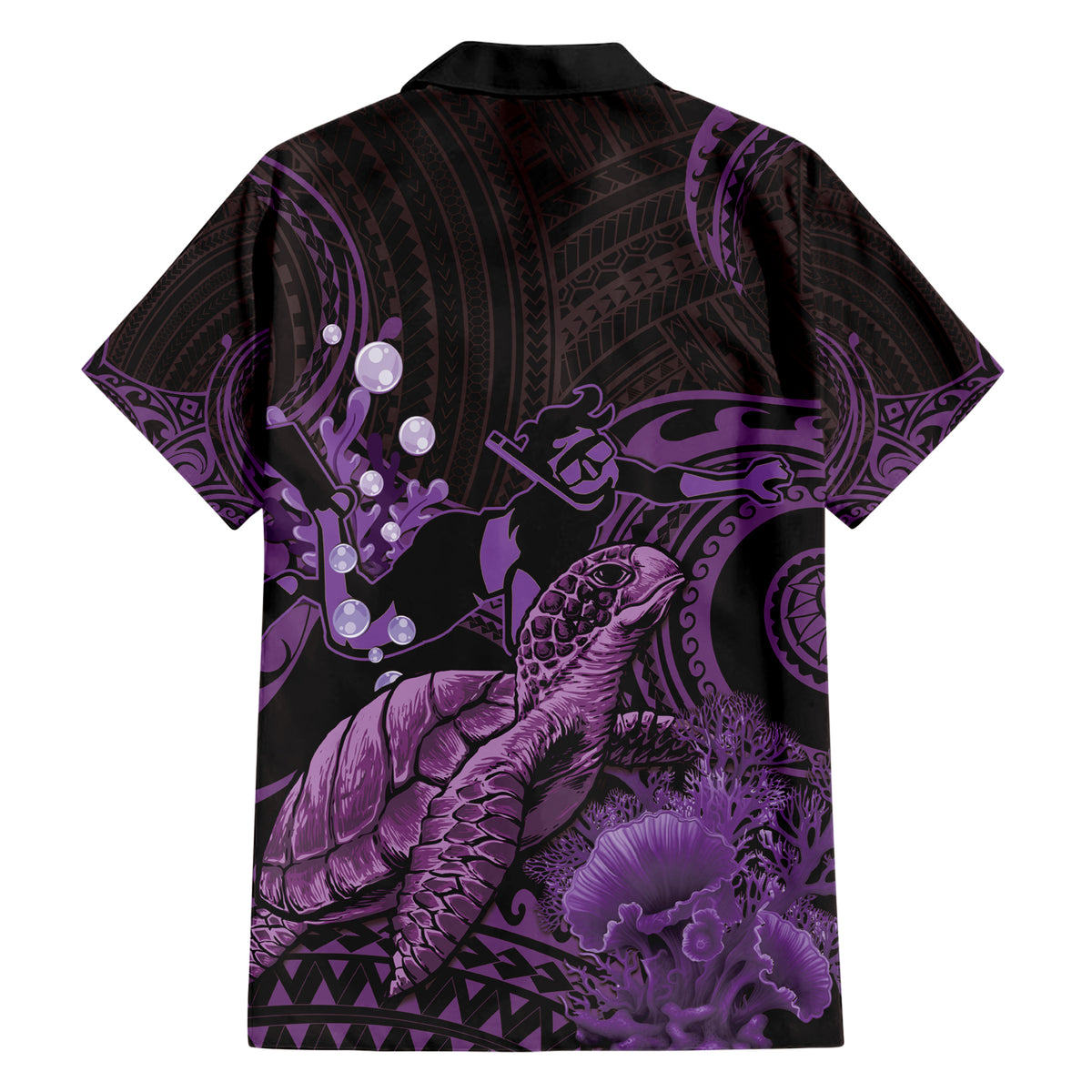 Purple Aloha Hawaii Hawaiian Shirt Snorkeling With Sea Turtle Polynesian Pattern