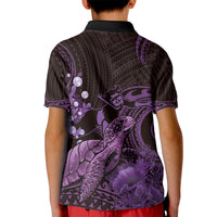 Purple Aloha Hawaii Kid Polo Shirt Snorkeling With Sea Turtle Polynesian Pattern