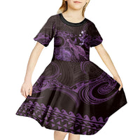 Purple Aloha Hawaii Kid Short Sleeve Dress Snorkeling With Sea Turtle Polynesian Pattern LT14 - Polynesian Pride