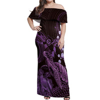 Purple Aloha Hawaii Off Shoulder Maxi Dress Snorkeling With Sea Turtle Polynesian Pattern LT14 Women Purple - Polynesian Pride