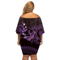 Purple Aloha Hawaii Off Shoulder Short Dress Snorkeling With Sea Turtle Polynesian Pattern LT14 - Polynesian Pride
