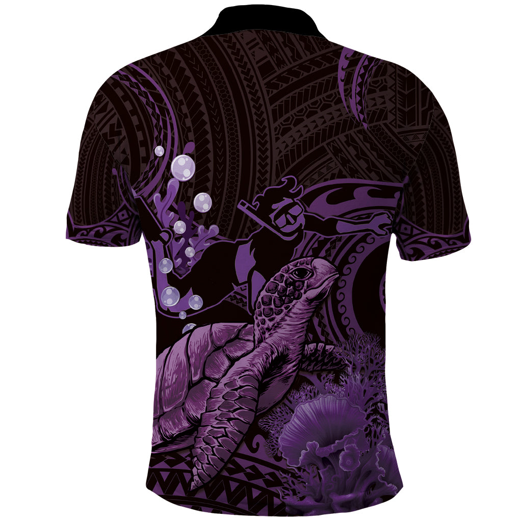 Purple Aloha Hawaii Polo Shirt Snorkeling With Sea Turtle Polynesian Pattern