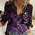Purple Aloha Hawaii Women Casual Shirt Snorkeling With Sea Turtle Polynesian Pattern