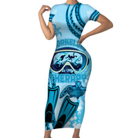 Hawaii Sea Turtle Snorkeling Is My Therapy Family Matching Short Sleeve Bodycon Dress and Hawaiian Shirt