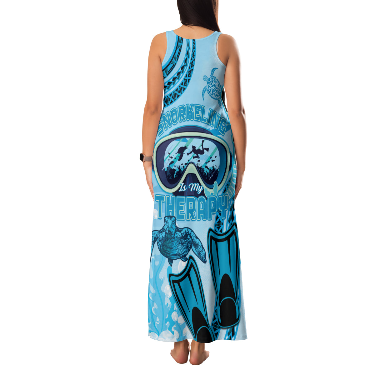 Hawaii Sea Turtle Snorkeling Is My Therapy Family Matching Tank Maxi Dress and Hawaiian Shirt