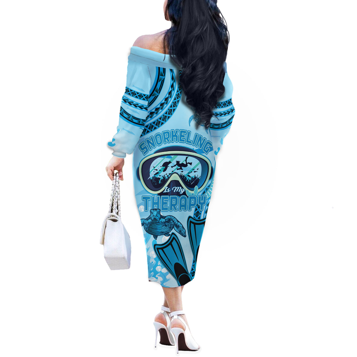Hawaii Sea Turtle Snorkeling Is My Therapy Off The Shoulder Long Sleeve Dress