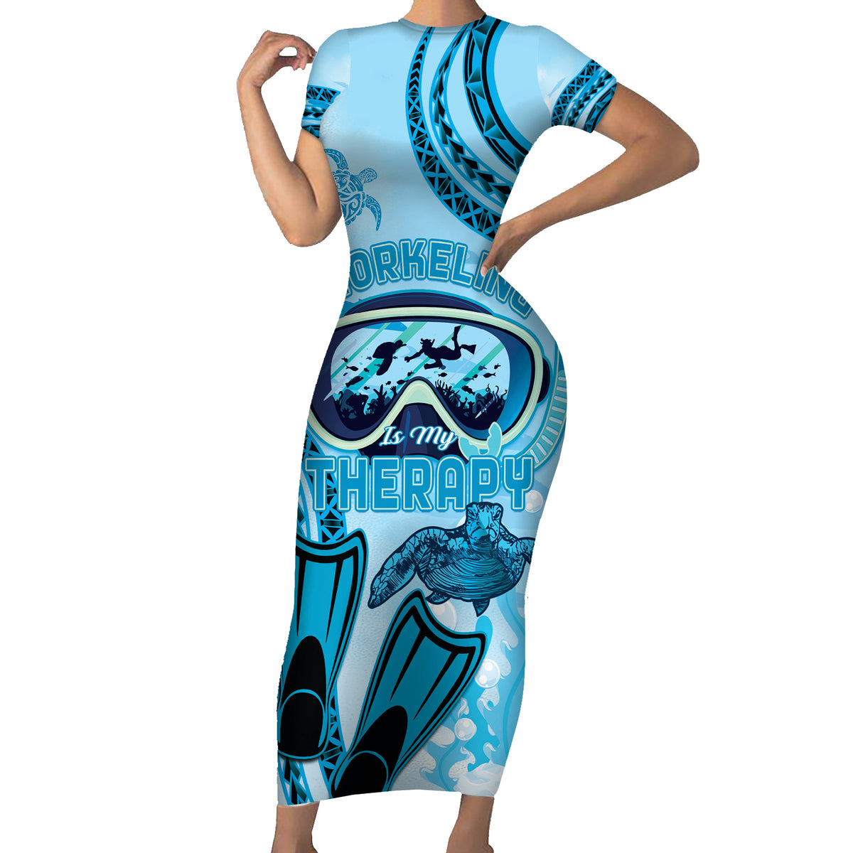 Hawaii Sea Turtle Snorkeling Is My Therapy Short Sleeve Bodycon Dress