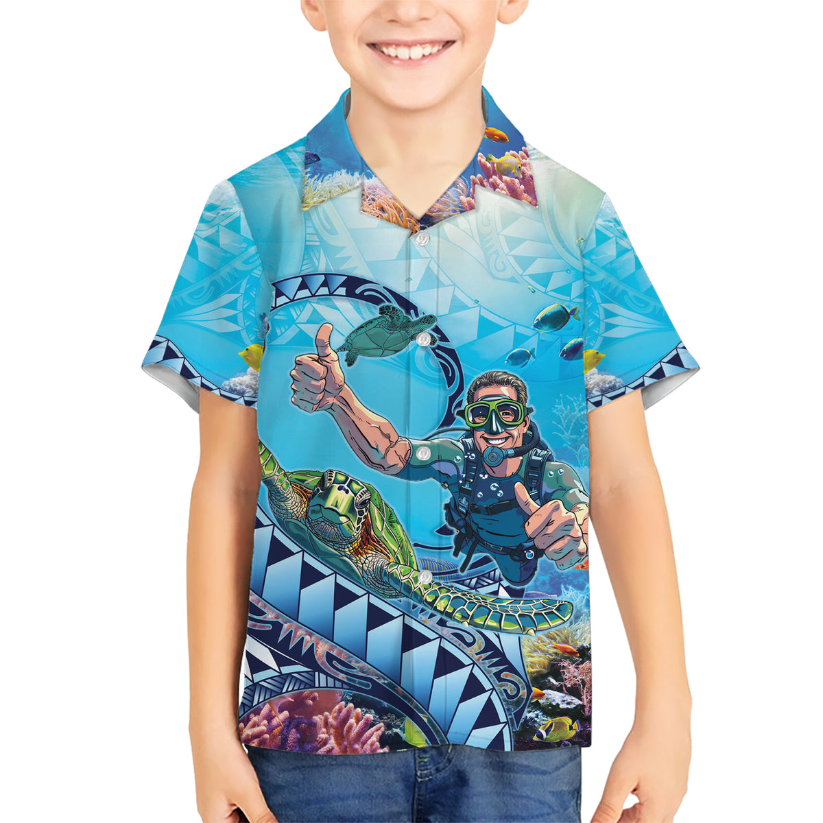 Hawaii Snorkeling Honu Turtle Kid Hawaiian Shirt Under The Ocean Vibes LT14 Kid Blue - Polynesian Pride