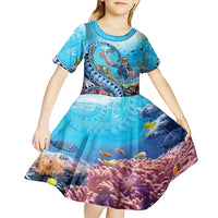 Hawaii Snorkeling Honu Turtle Kid Short Sleeve Dress Under The Ocean Vibes