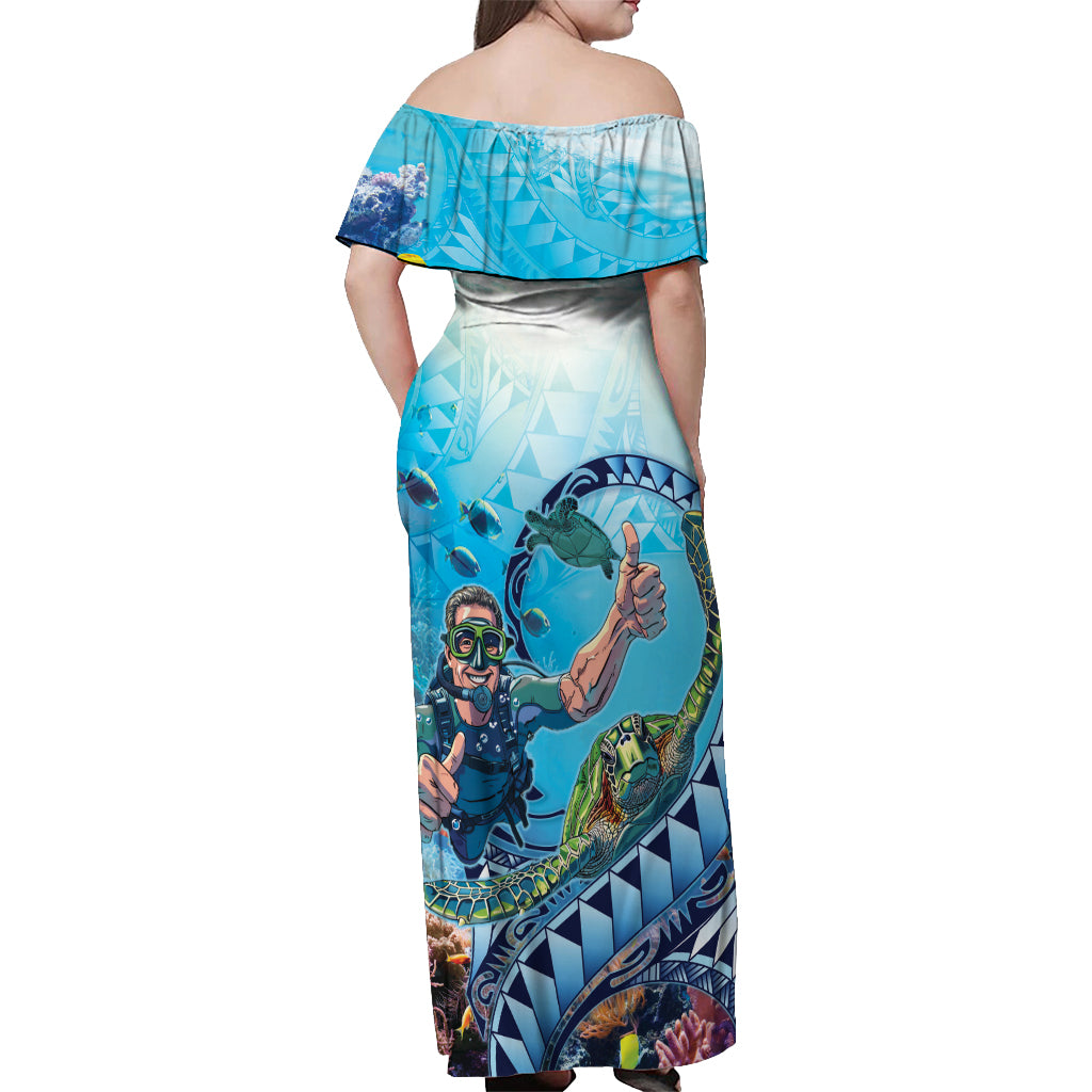 Hawaii Snorkeling Honu Turtle Off Shoulder Maxi Dress Under The Ocean Vibes