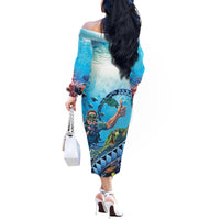 Hawaii Snorkeling Honu Turtle Off The Shoulder Long Sleeve Dress Under The Ocean Vibes