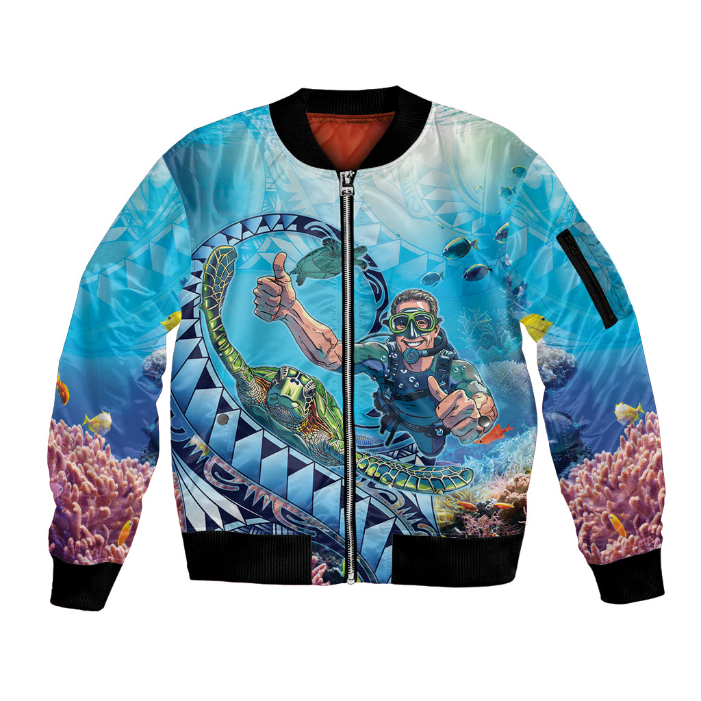 Hawaii Snorkeling Honu Turtle Sleeve Zip Bomber Jacket Under The Ocean Vibes