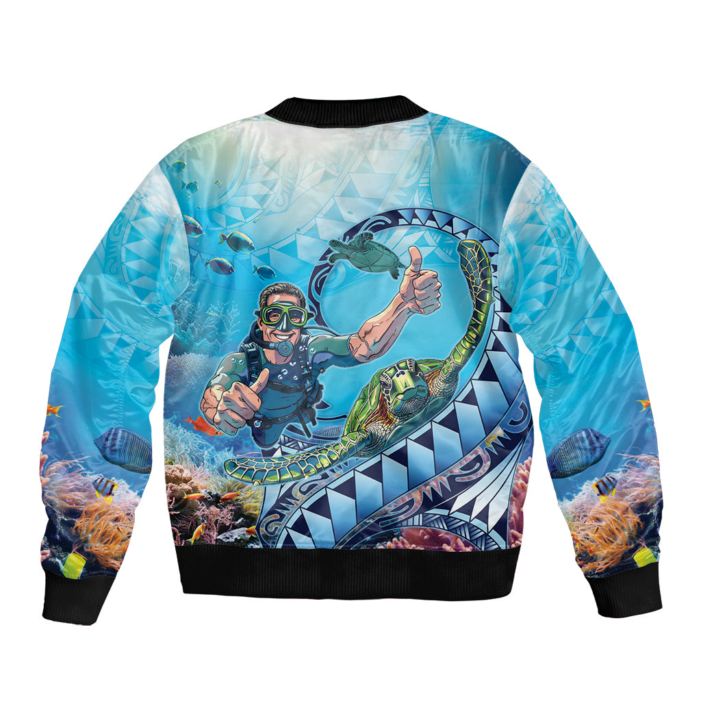 Hawaii Snorkeling Honu Turtle Sleeve Zip Bomber Jacket Under The Ocean Vibes