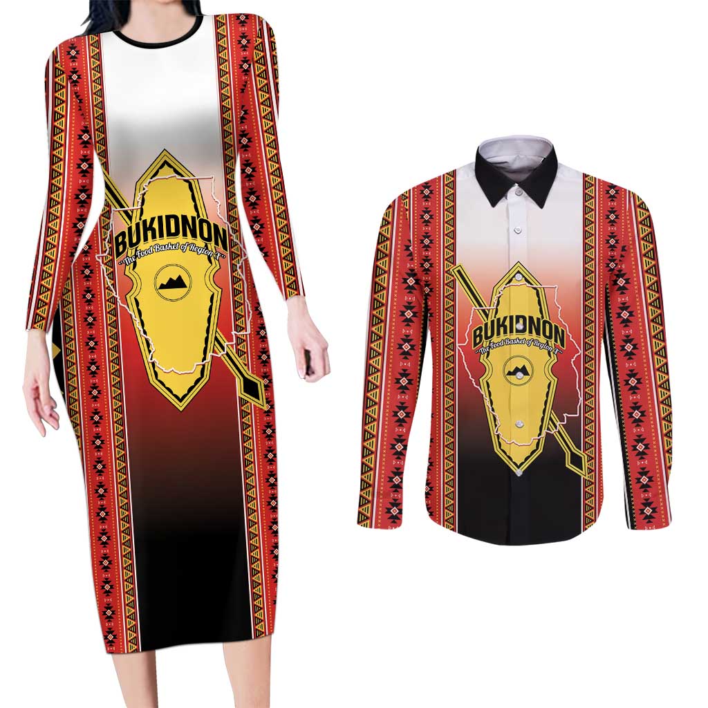 Personalised Bukidnon Philippines Couples Matching Long Sleeve Bodycon Dress and Long Sleeve Button Shirt The Food Basket of Region X