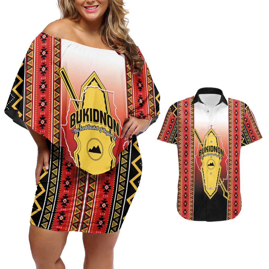 Personalised Bukidnon Philippines Couples Matching Off Shoulder Short Dress and Hawaiian Shirt The Food Basket of Region X