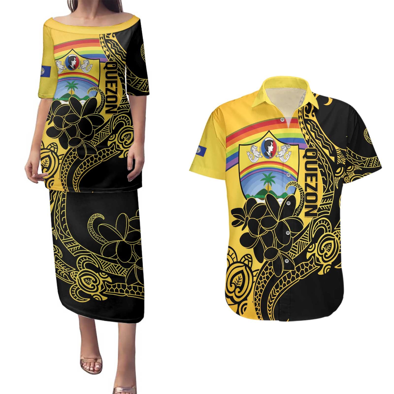 Quezon Province Couples Matching Puletasi and Hawaiian Shirt Cocolandia Philippines Turtle