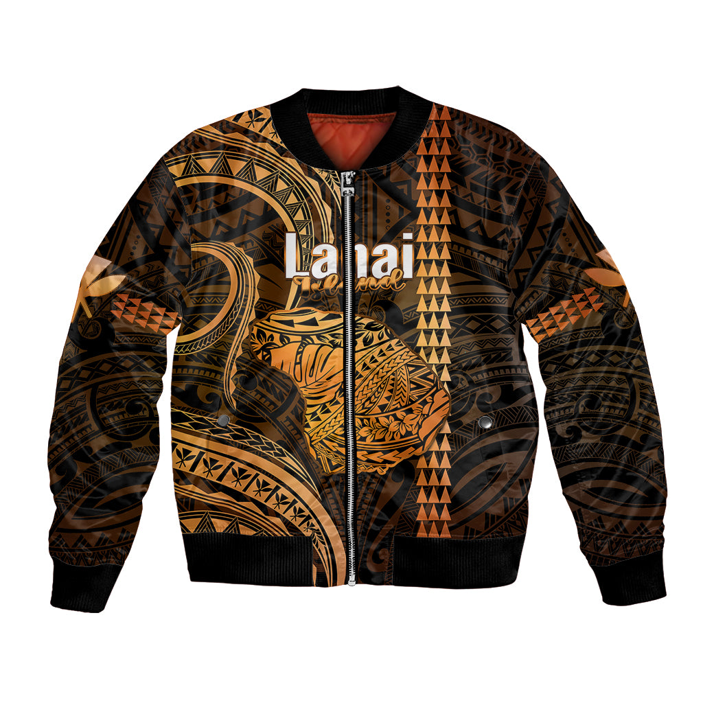 Polynesian Pride Hawaiian Islands Bomber Jacket Lani Map Gold Kanaka With Kakau LT14 Unisex Gold - Polynesian Pride