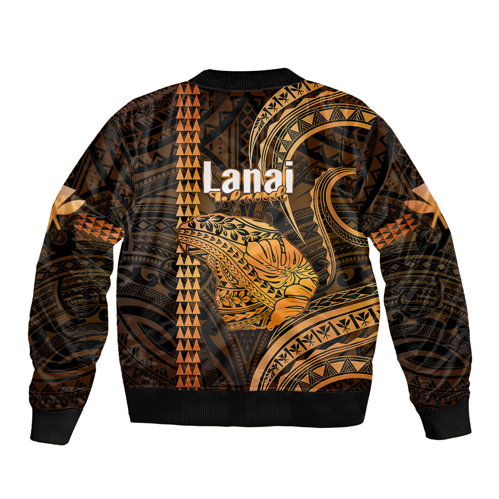 Polynesian Pride Hawaiian Islands Sleeve Zip Bomber Jacket Lani Map Gold Kanaka With Kakau LT14 - Polynesian Pride