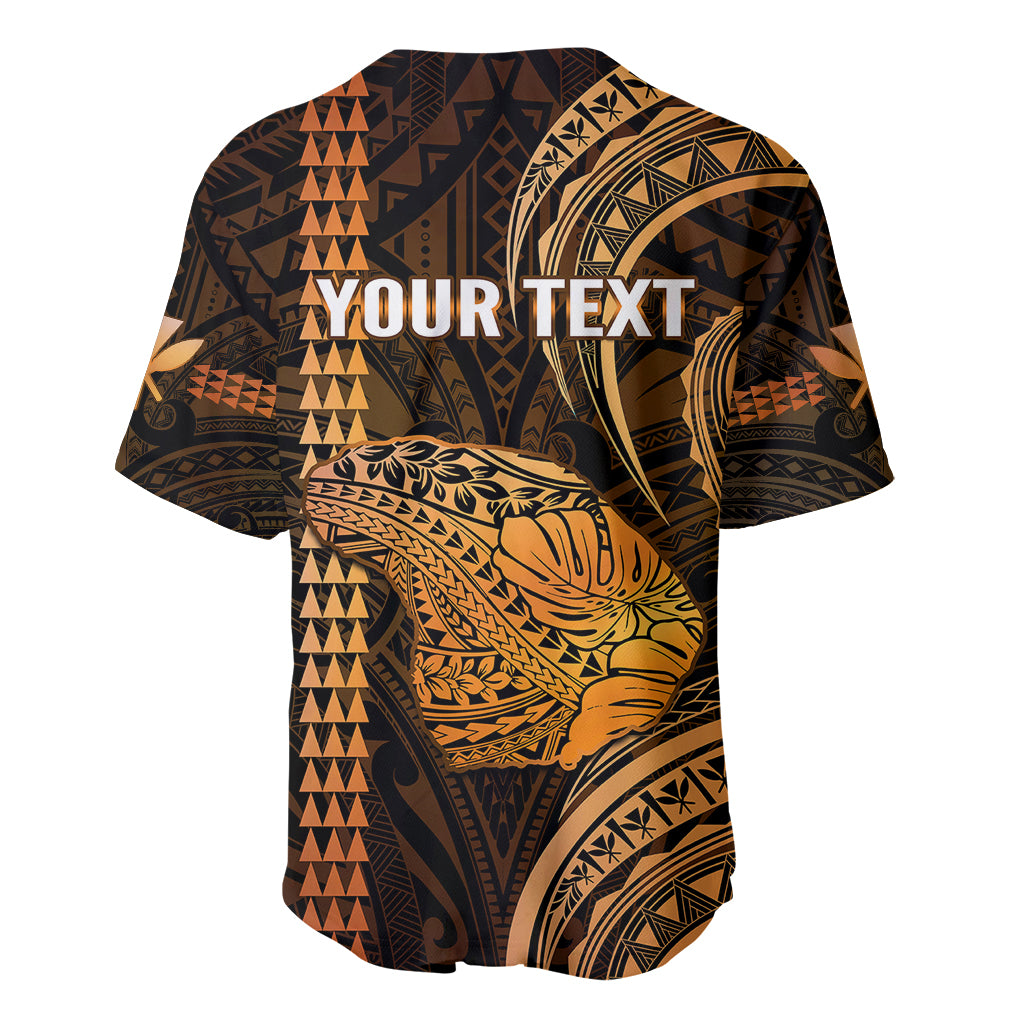 Personalised Hawaiian Islands Baseball Jersey Lani Map Gold Kanaka With Kakau LT14 - Polynesian Pride