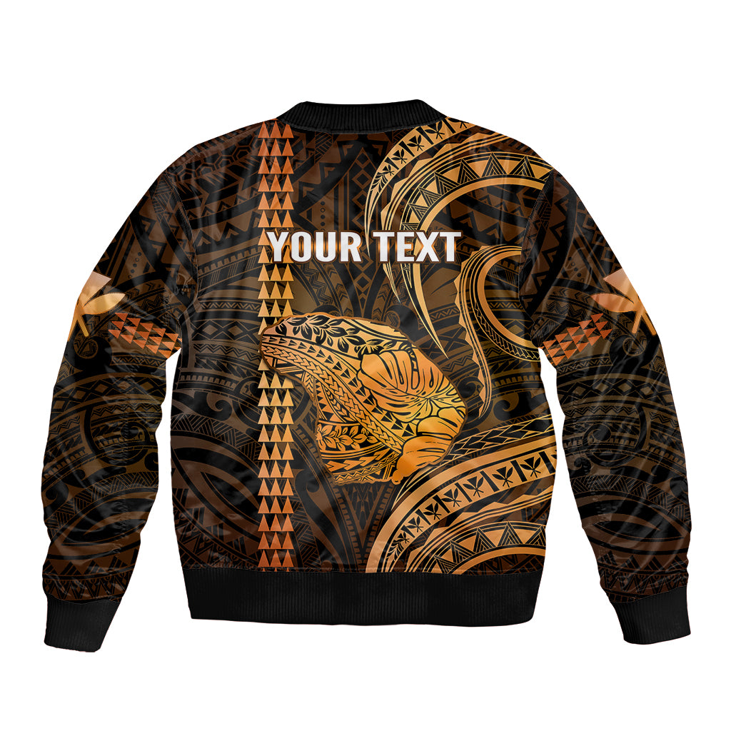 Personalised Hawaiian Islands Bomber Jacket Lani Map Gold Kanaka With Kakau LT14 - Polynesian Pride